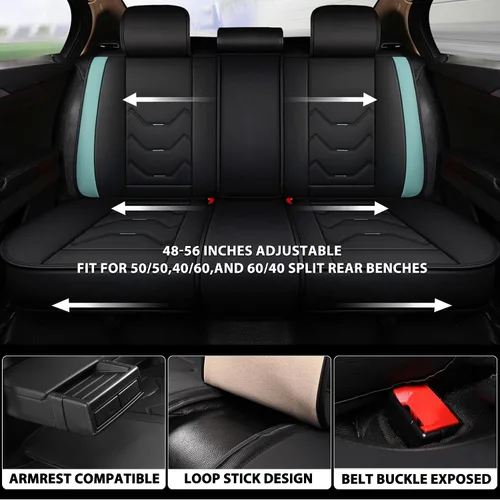 Vista 3 de otoez - Fundas universales de piel para asientos de coche, juego completo de 5 asientos, protector de asiento automotriz de repuesto compatible