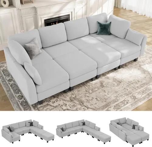 Vista 12 de Sofá seccional con sofá cama, sofá modular de 6 plazas, cómodos sofás seccionales convertibles, sofás convertibles con otomanos, sofás seccionales