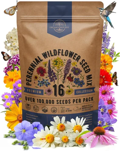 Vista 8 de Organo Republic Mezcla de 16 semillas de flores silvestres perennes para interiores y exteriores, más de 25,000 semillas de jardín de flores