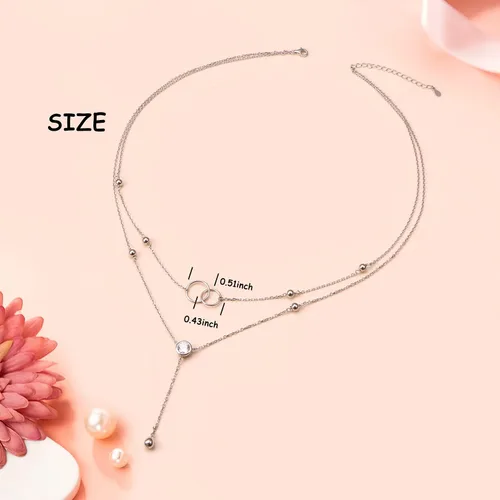 Vista 5 de FLYOW Regalos de Navidad, collar en capas de plata de ley S925 con lágrima, doble gargantilla Y Lariat, collar largo, regalos de cumpleaños