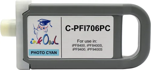 Vista 2 de InkOwl Cartucho de tinta de repuesto compatible para impresoras Canon PFI-706PC (23.7 fl oz, foto-cian) para impresoras iPF8400, iPF8400S, iPF9400S