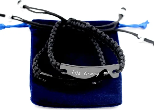 Vista 6 de 1 par de pulseras trenzadas Hademade para parejas, pulseras para hombres y mujeres grabadas con "I Love You 3000, God Gave Me You, His Crazy Her