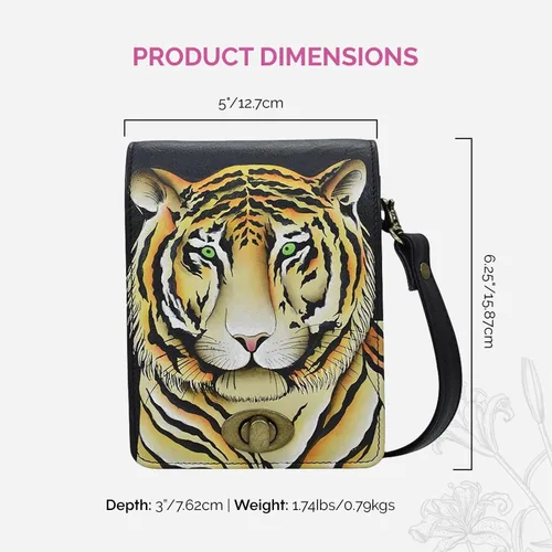 Vista 7 de Anna by Anuschka Bolso bandolera convertible con solapa de cuero pintado a mano para mujer, Bengal Tiger