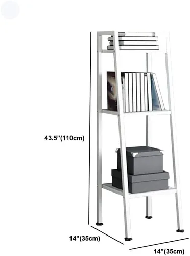 Vista 2 de KWOKING Estantería de metal con escalera moderna, estantes rectangulares, estante de almacenamiento, estante de almacenamiento de cocina, estantería