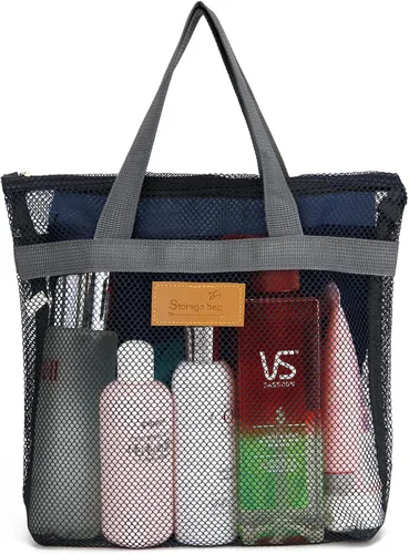 Vista 10 de TOPASION Bolsa de ducha de malla portátil, organizador de baño y aseo colgante con cremallera para viajes, gimnasio, campamento, dormitorios