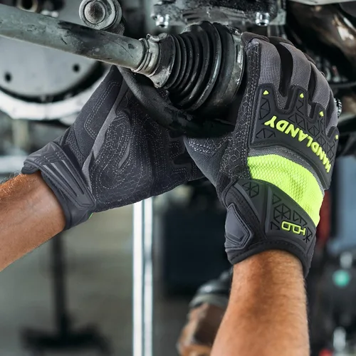 Vista 4 de HANDLANDY Guantes de trabajo para hombre, pantalla táctil, guantes de mecánico, ajuste flexible y transpirable, nudillos y palma acolchados