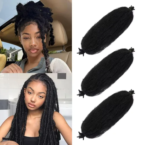 Vista 11 de Cabello para Trenzas Marley Twist de 10 pulgadas Negro 3 Paquetes Cabello Afro Twist Elástico Preseparado para Locs Suaves Cabello Spring Twist