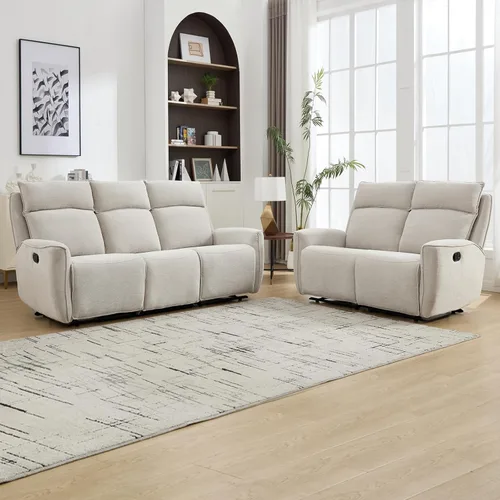 Vista 8 de INZOY Sillón reclinable manual de dos plazas, sofá reclinable de pared 2 asientos, juego de sofá reclinable de tela de chenilla, silla reclinable