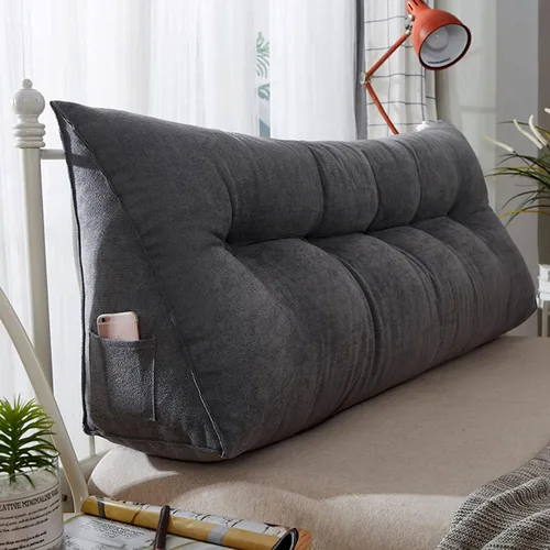 Vista 8 de Almohada triangular para cabecero, almohada de cuña de lectura, cojín de cabecero, almohada de respaldo para día, cama, litera, funda extraíble Negro