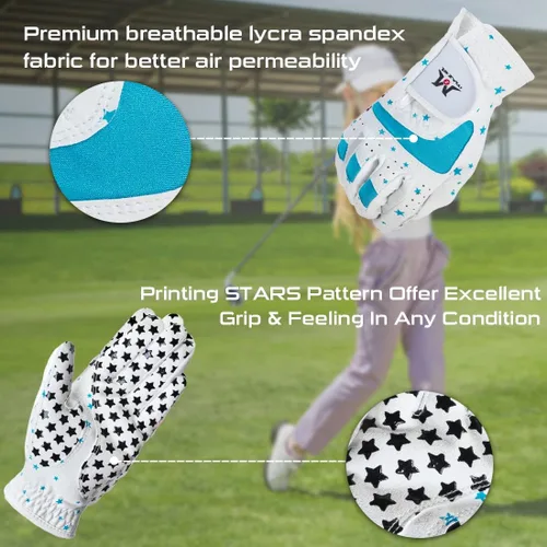 Vista 2 de MAZEL Guantes de golf para niños y niñas, para mano derecha e izquierda (1 par) guantes de golf transpirables de microfibra para jóvenes, blanco