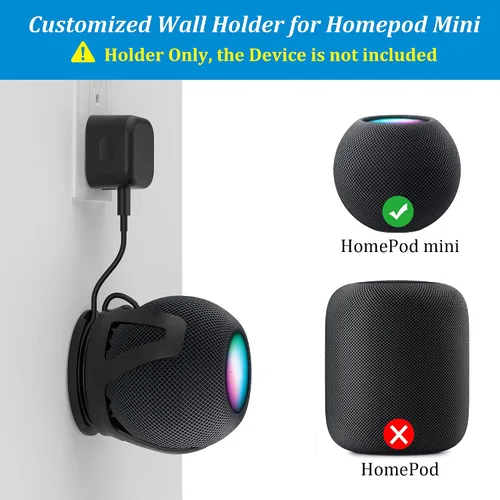Vista 2 de PlusAcc Soporte de pared para HomePod Mini - Soporte compatible con Homepod Mini, sin sonido amortiguado, con gestión de cables, accesorios de Negro