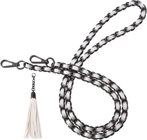 Vista 9 de VanEnjoy Correa de cadena para bolso con borla, piel de microfibra, repuesto para correas de hombro para bolso de 47 pulgadas Negro