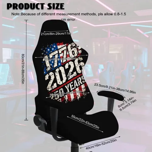 Vista 5 de Fundas para silla de videojuegos de 250 aniversario, 4 piezas, cómodas, ergonómicas, para oficina, fundas giratorias de poliéster, decoración