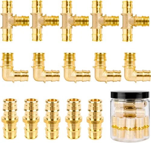 Vista 11 de PEX-A - Paquete combinado de accesorios de expansión – 1/2 pulgada en T y codo, paquete de 10 (5 T + 5 codos), latón sin plomo, compatible