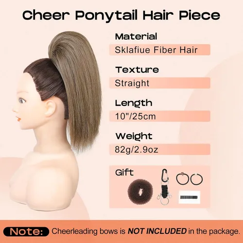 Vista 2 de SEIKEA Pieza de Cabello de Cola de Caballo para Porristas, 10" Lisa Resistente a los Enredos Suave Rubio Natural Extensión de Cola de Caballo