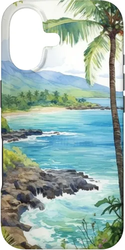 Vista 32 de Tropical Hawaii Forest Beach Ocean Art Aesthetic Case for iPhone 16
