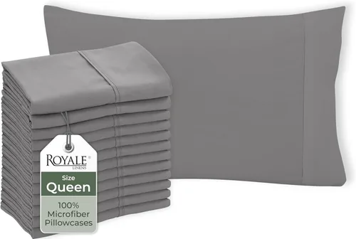 Vista 12 de Royale Linens Juego de 12 fundas de almohada grises – Fundas de almohada estándar de 20 x 26 pulgadas – 1800 microfibra cepillada – Resistente a