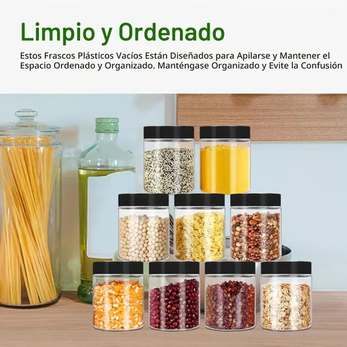 Vista 4 de SLifeJars Tarros de plástico de 8 onzas con tapas, paquete de 24 recipientes de plástico transparente, apilables, redondos, vacíos, transparentes