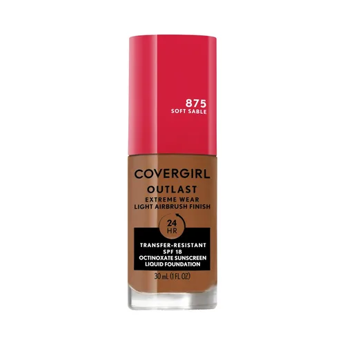 Vista 24 de Covergirl Outlast Extreme Wear Base líquida 3 en 1 de cobertura completa, protector solar SPF 18, beige pulido, 1 onza líquida