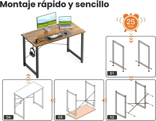 Vista 5 de Casaottima Escritorio de computadora pequeño de 40 pulgadas para oficina en casa, mesa de estudio para espacios pequeños, escritorio simple