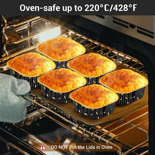Vista 5 de EUSOAR - Moldes para pastel con tapas, 50 unidades de 300 ml/10 oz, moldes cuadrados desechables para cupcakes, recipientes de papel de aluminio