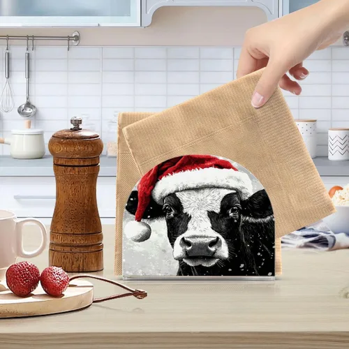 Vista 5 de Nander Lindo servilletero de vaca de Navidad para mesas, servilleteros para cocina, servilleteros de mesa, servilleteros de cóctel, soporte