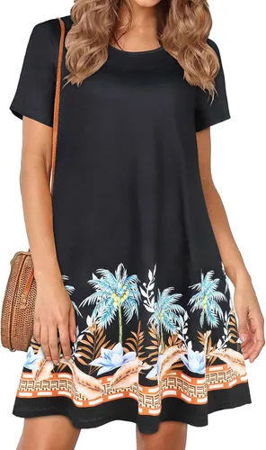 Vista 27 de Vestidos de verano para mujer, informales, holgados, estilo camiseta, florales, de manga corta, con vuelo y bolsillos, para la playa