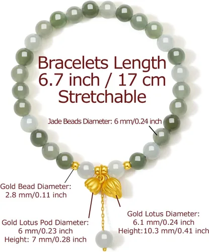 Vista 2 de 24K Gold Stretch Bracelets Real Gold Jadeite Jade Beaded Bracelet Real Gold Ring Clasp Stretch Bracelet Jewelry for Women Mom Daughter Y1910809