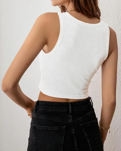 Vista 5 de Camiseta corta con bandera estadounidense para mujer, patriótica de Estados Unidos, para el 4 de julio, sexy, expuesta, suave, para verano, sin
