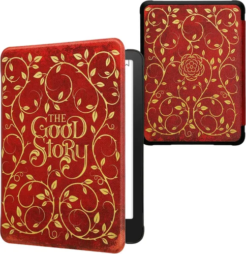 Vista 30 de kwmobile Funda compatible con Amazon Kindle Paperwhite 11. Generación 2021 - Funda para lector electrónico - Libros y páginas Beige/Marrón/Dorado