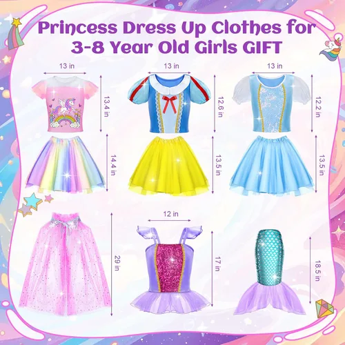 Vista 7 de Tlooe - Vestido de princesa para niñas - Ropa de disfraz para niña pequeña, disfraz de juego de princesa, juguetes de disfraz de princesa, conjunto