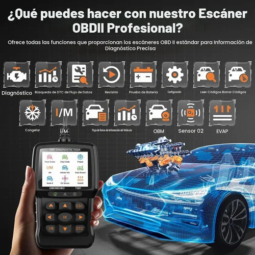Vista 2 de Beaspire Herramienta de diagnóstico del escáner OBD2, lector OBD2 de código de luz del motor con reinicio, preparación I/M, probador de batería
