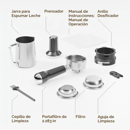 Vista 9 de Máquina de café expreso con molinillo y varita de vapor, acero Plateado