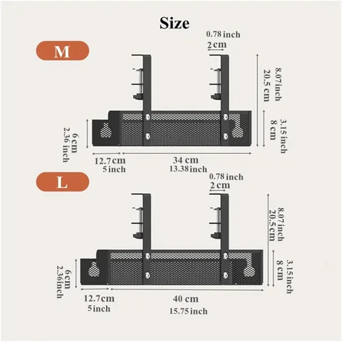Vista 7 de No Drilling Under Desk Wire Management Tray Retractable Cable Organizers In Home Office PC Router Data Wire Metal Storage Rack(Black 2 in 1)