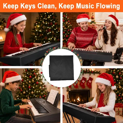 Vista 7 de Funda para teclado de piano de 88 teclas, cobertura completa con cordón elástico y bloqueo ABS, ajuste universal para pianos digitales de 88 teclas