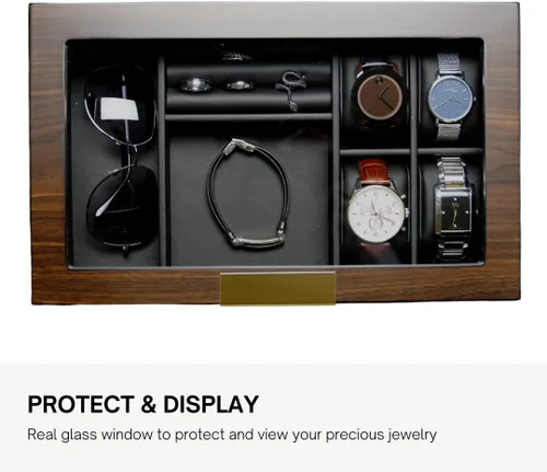 Vista 4 de Caja de reloj de madera de lujo multiusos, gafas de sol, gemelos y organizador de joyas - Love Forever