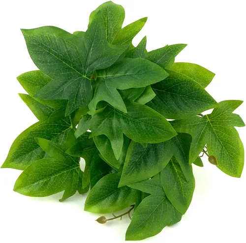 Vista 15 de Plantas de Reptiles para Terrario, Decoración de Hábitat de Anfibios Plantas Colgantes Artificiales con Ventosa - Alocasia Terciopelo Negro Falsa
