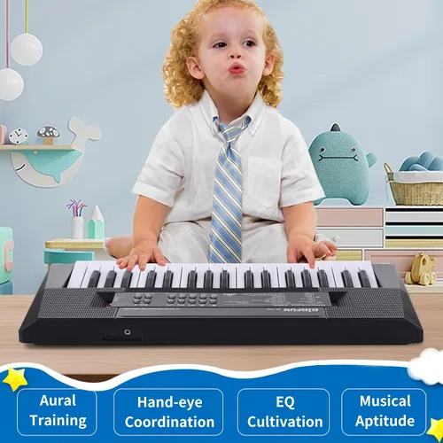 Vista 2 de Teclado de piano para niños, teclado de música portátil de 37 teclas, aprendizaje temprano, música electrónica, instrumento de piano para niños