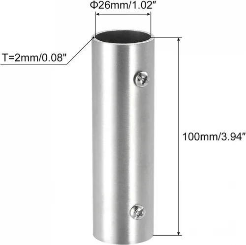 Vista 2 de uxcell Rail Pipe Fitting 2-Way 3.937 in Longitud 202 Conector recto de acero inoxidable cepillado para barandilla de pasamanos de 25mm/1" OD