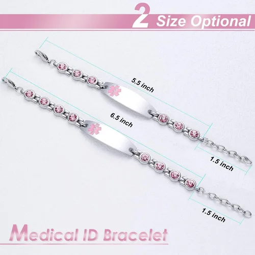 Vista 7 de JFJEWER Pulseras de alerta médica para mujeres y hombres, grabado gratis, pulsera de identificación médica personalizable, incluye una tarjeta