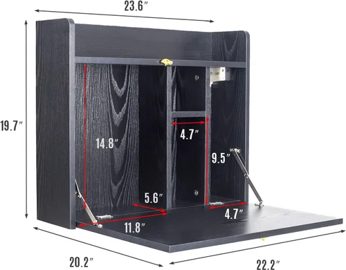 Vista 3 de YU YUSING Mesa montada en la pared, multifuncional, plegable, montado en la pared, escritorio para computadora portátil con compartimentos
