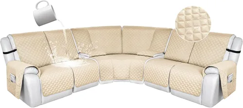 Vista 103 de HDCAXKJ Fundas de sofá seccional reclinable 100% impermeable, forma de L, funda de sofá reclinable lavable acolchada suave para mascotas, perro