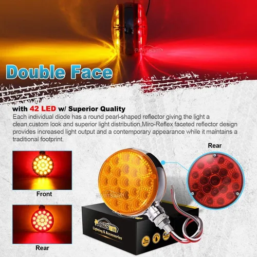 Vista 5 de Partsam Luces de pedestal LED redondas rojas y ámbar de doble cara con reflectores 42 LED impermeables, para camión, remolque, SUV, RV, soporte