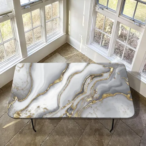 Vista 28 de XISUNYA Mantel de poliéster elástico con diseño de mármol, mantel rectangular de 24 x 36 pulgadas para mesa plegable de 3 pies, mantel ajustable