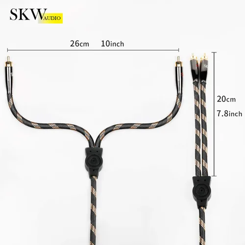 Vista 4 de SKW Subwoofer RCA Y-Splitter Cable de 3.2 pies/3.3 ft, macho a 2 machos RCA UHP Cobre Multi-layer shielded, 24K gold-plated split-tip