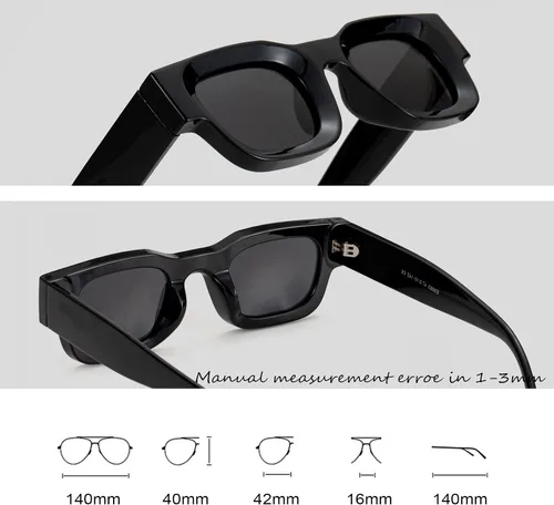 Vista 4 de Lentes de sol polarizados rectangulares retro para cara pequeña, para mujeres y hombres, con marco grueso, cuadrados, con protección UV400
