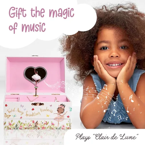 Vista 3 de The Memory Building Company Joyero musical de bailarina, melodía clásica, organizador de almacenamiento para niños de 6 a 12 años, construcción
