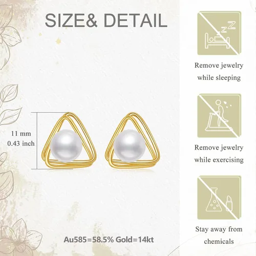 Vista 5 de Aretes de perlas de oro real de 14 quilates, aretes de perlas de oro amarillo real de 0.23 pulgadas con parte trasera de presión, aretes de perlas