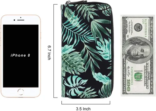Vista 6 de Cartera de teléfono celular para mujer con doble cremallera y correa de muñeca extraíble
