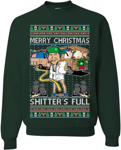 Vista 38 de Wild Bobby Sudadera con gráfico de cuello redondo con texto en inglés "Merry Christmas Shitter's Full Funny Ugly Christmas" Negro (black Hoodie)
